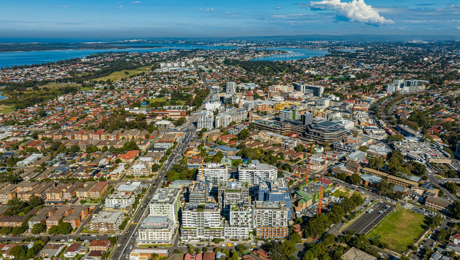 Illustrative aerial view of a modern urban area